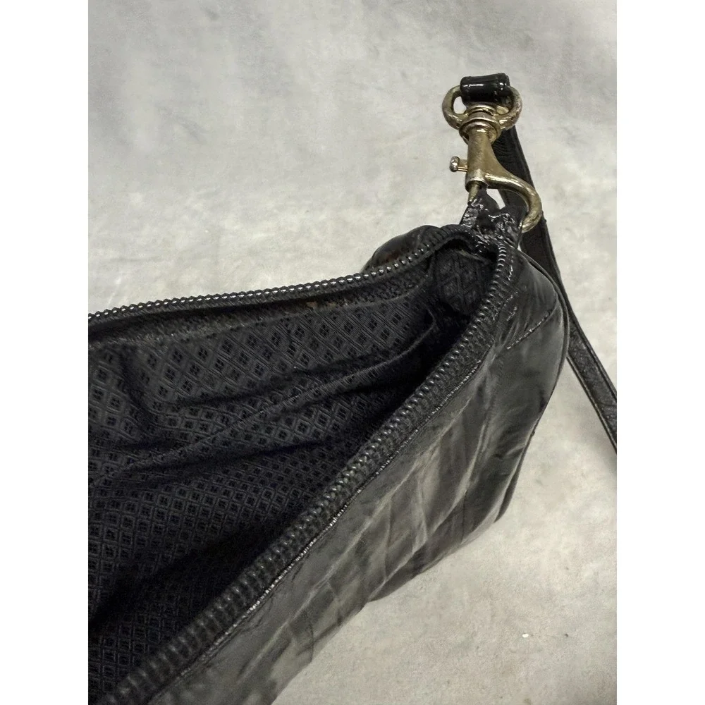 Sam Jin Eel‎ Skin Leather Crossbody Bag Purse Womens Black Convertible Clutch